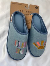 Rae Dunn Blue Slip-On Slippers with Colorful Embroidery size 5-6