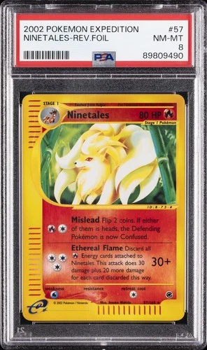 2002 POKEMON EXPEDITION #57 NINETALES-REVERSE FOIL PSA 8