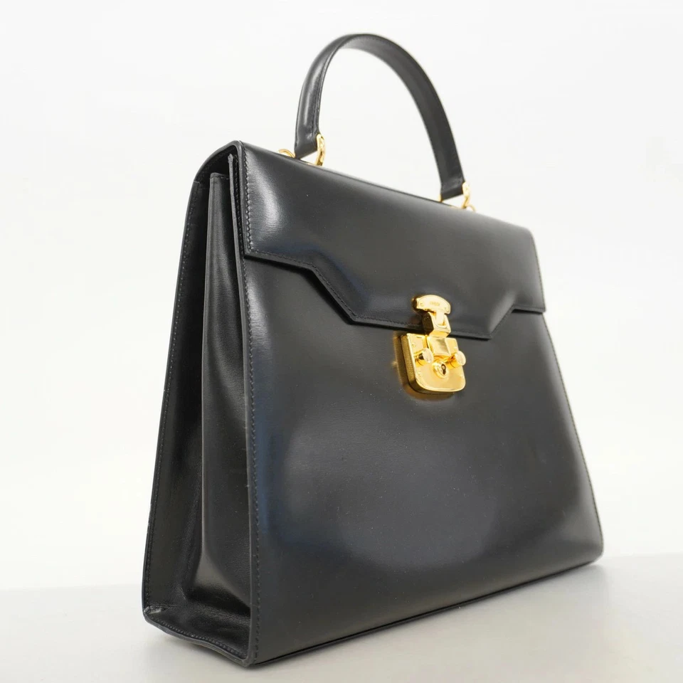 Gucci Ladylock 0002110 Black Leather Handbag Flap Slide Lock Authentic - Image 2 of 4