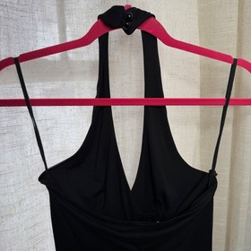 90s Y2K La Belle Wide Leg Halter Jumpsuit Black Mesh Ruched Vintage Goth Medium