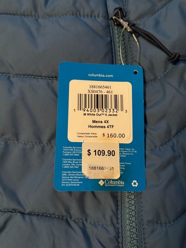Columbia Mens White Out II Omni Heat Thermal Reflective Blue Jacket Size 4X NWT - Picture 8 of 8