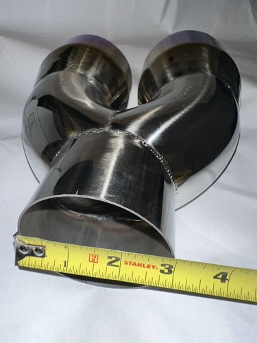 BLUE FLAME DUAL EXHAUST TIP PAIR 4" QUAD OUT DOUBLE WALL 3" IN STAGGERED L+R NEW - Picture 14 of 14