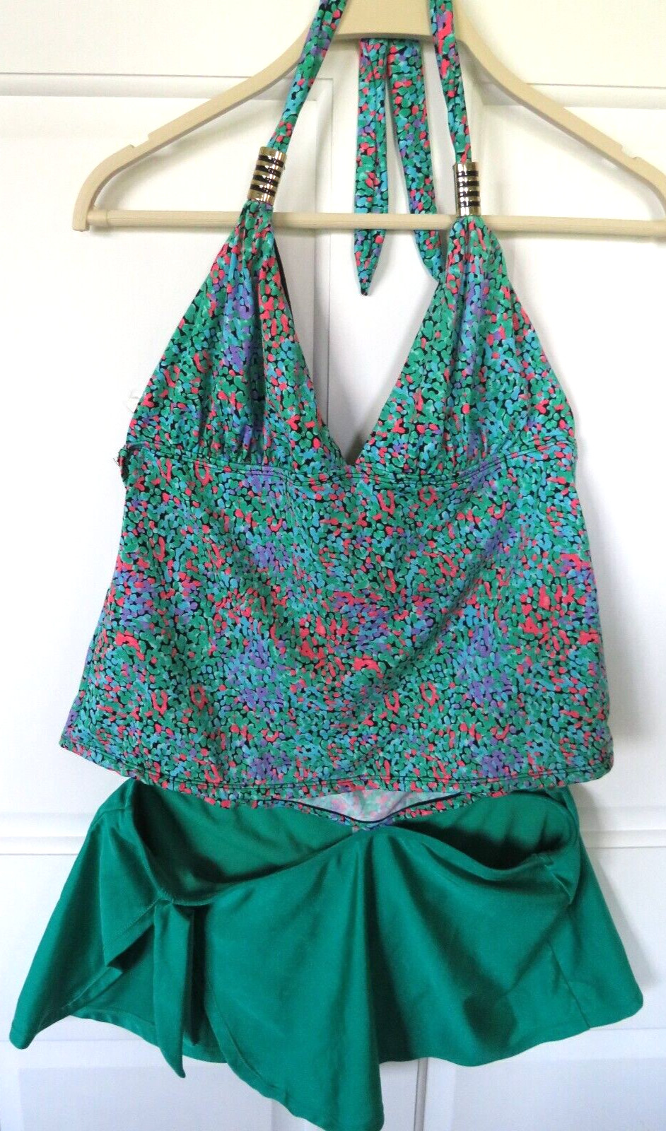 Swimsuit Womens Miss America by Catalina Size Large (12-14) Halter Top Green-image