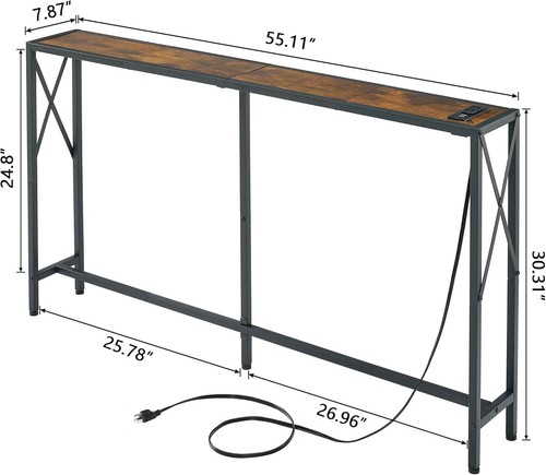 Narrow Sofa or Entryway Console Table - 2 AC Outlets - 2 USB Ports - NEW - Picture 3 of 9