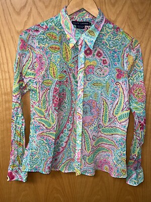 Ralph Lauren 100% Cotton Bright Multicolor Paisley Button Down