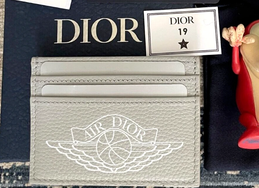 Portefeuille porte carte de crédit Christian Dior Air Jordan Wings cuir gris neuf