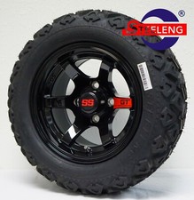 4 Golf Cart 12x7 Black Gt Aluminum Wheelsrims And 20 All-terrain Tires