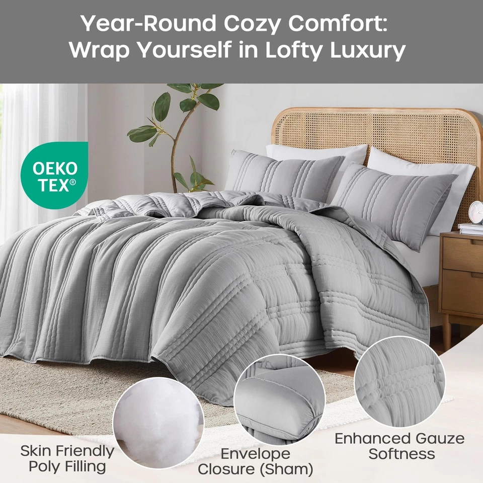 Urban Habitat Queen Quilt Set Crinkled Channel Quilting Coverlet Set Queen Si... - Image 3 of 4