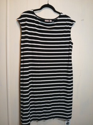 Chicos Brown White Black Striped Sleeveless Jersey Summer Dress Size 3 |  eBay