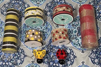 Deco Mesh 10 Inch x 10 Yards Ribbon 2.5 Inch x 10 Yards Bumble Bee Lady Bug Lot