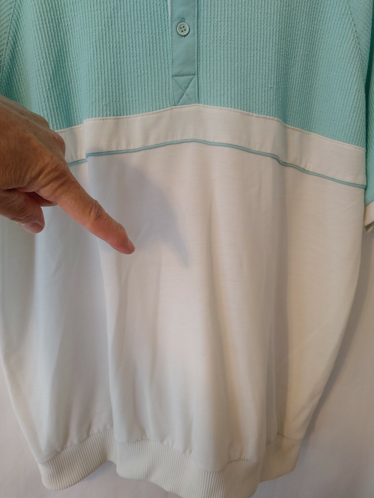 Vtg The Men's Store at Sears Banded  Polo Shirt Short Slv Mint & Wht LG #11965 image 3