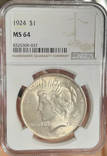1924 P NGC MS64 90% Silver Peace Dollar. Lovely Uncirculated Coin. 🪙🔥