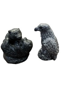 Vintage "The Wolf Sculptures" Carved Two Bear Cubs Playing & Original Eagle (F)