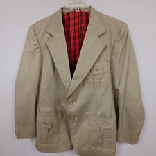 Vintage Young Gentry Leisure Jacket Blazer Tan JC Penney Red Plaid Lining 70s