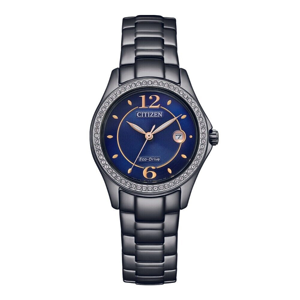 Citizen Eco Drive Blue Dial Black Band FE1255-84L Ladies Watch New With Tags