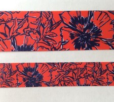 Red navy blue floral Grosgrain ribbon BTY 5/8" 7/8" 1.5" palm beach style