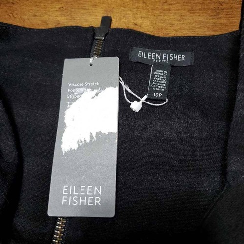 $258 Eileen Fisher 10P abito tubino maglia elasticizzato ponte antracite nero righe nuovo - Foto 5 di 12