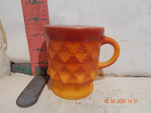 Vintage Fire King Anchor Hocking Kimberly Diamond  Red Orange Coffee Mug Cup 