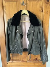 Acne Studios Rita Dark Grey Faded Leather Jacket Shearling Collar 36