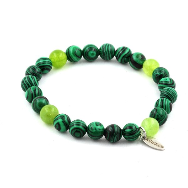 Armband Perlen Malachit + Peridot 8 Mm. Hergestellt In Frankreich.-image