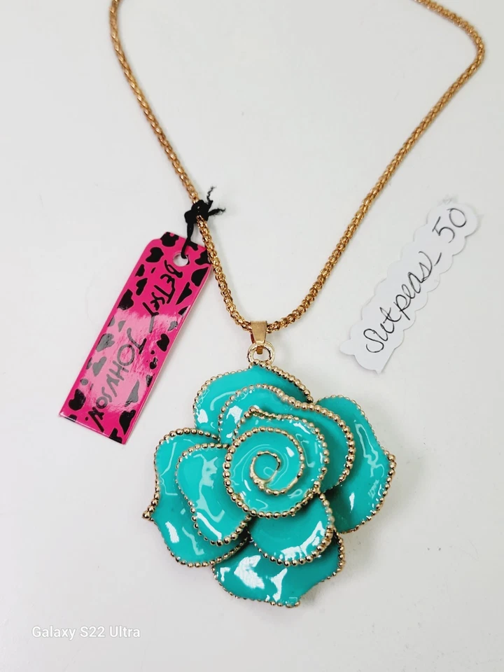 Betsey Johnson синий полный цветок 3D цветок розы золотой подвеска ожерелье 20-24  - Изображение 2 из 4