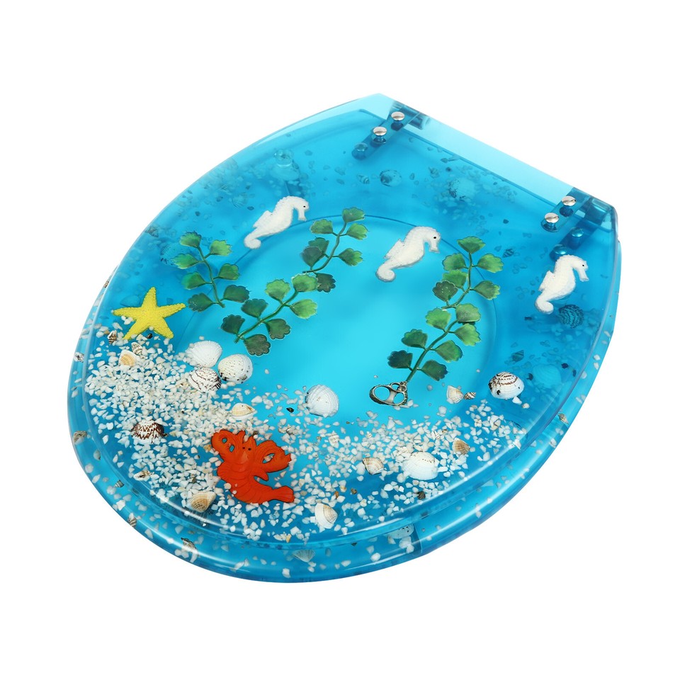 Resin U/V type Toilet Seat Aquarium Seat Blue Sea Fish Shells Shape