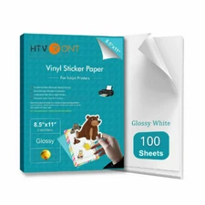Glossy White Printable Vinyl Sticker Paper for Inkjet Laser Waterproof 8.5x11in