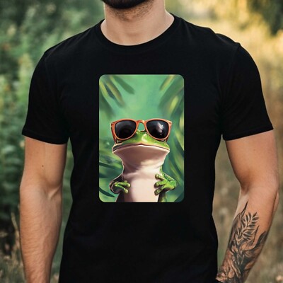 Mens Frog Sunglasses Print Cotton T-Shirt Size XS to 5XL