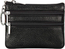 Women'S Genuine Leather Coin Purse Mini Pouch Change Wallet w/ Keychain,3 Pocket