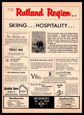 1968 Rutland Region Vermont Ski Lodge Motor Inn Hotel Guide Vintage Print Ad