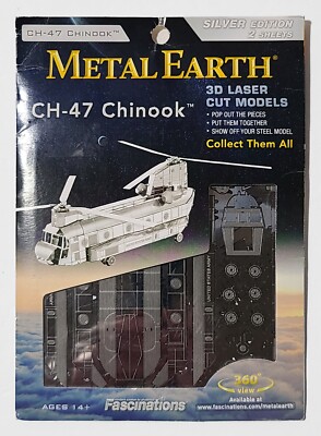 FASCINATIONS METAL EARTH CH-47 CHINOOK SILVER EDITION 3D LASER CUT MODEL IN PKG