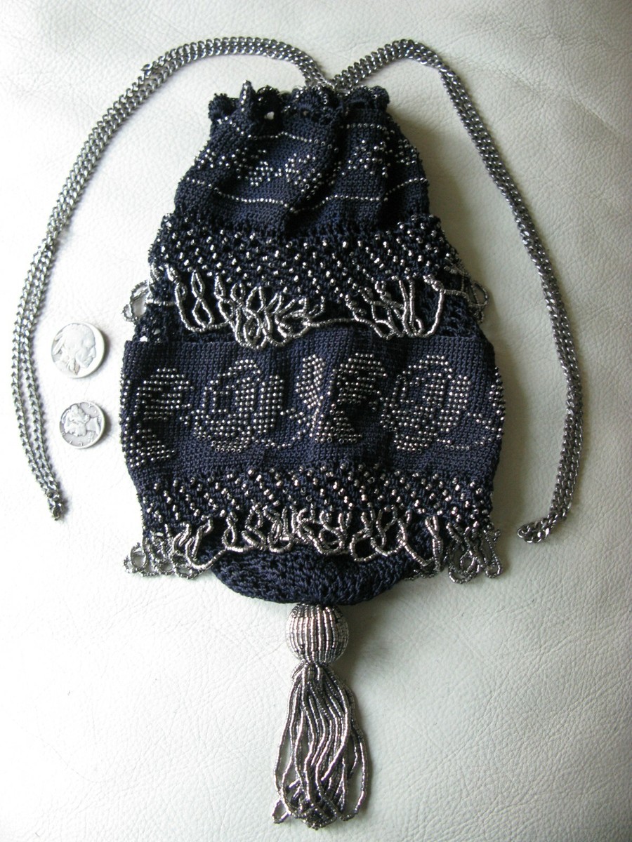 Antique Black Crochet Checkerboard Silver French Steel Micro