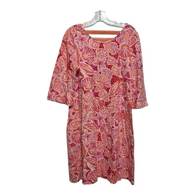 Hatley NWOT Sea Shell Pink Orange Shift Dress Womens Size L 3/4 Sleeve Pullover