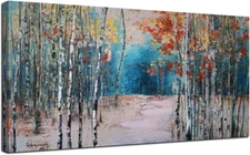 Ardemy Canvas Wall Art Tree White Birch Picture Painting One Panel Blue Forest L