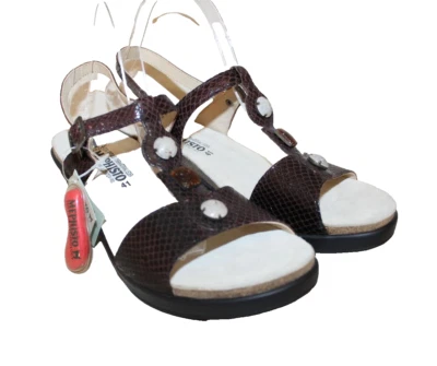 Mephisto Womens Ankle Strap Sandal Sz 11 / 41 Brown Snake Print Leather Open Toe - Image 1 of 4