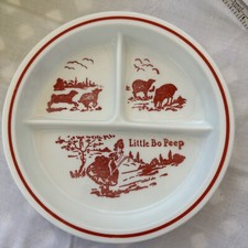 Little Bo Peep Divided Child  s Plate Fire-King Vitrock RED 1940'S MILK GLASS