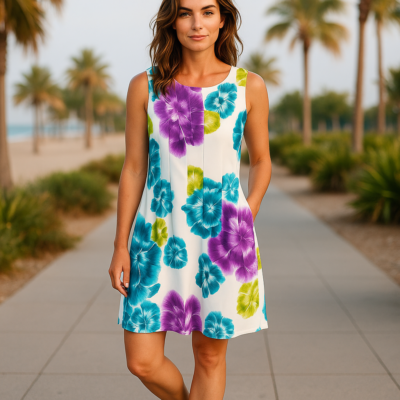 Calvin Klein Tie-Dye Print Scuba Fit & Flare Dress with Pockets Size 12  Summer | eBay
