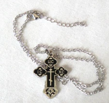 Orthodox Black Enamel Budded Cross Pendant Necklace USA Seller