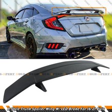 For 16-2021 Honda Civic Fc 10th Gen R Style Rear Trunk Spoiler Wing W Led Brake For 16-2021 Honda Civic Fc 10th Gen R Style Rear Trunk Spoiler Wing W Led Brake