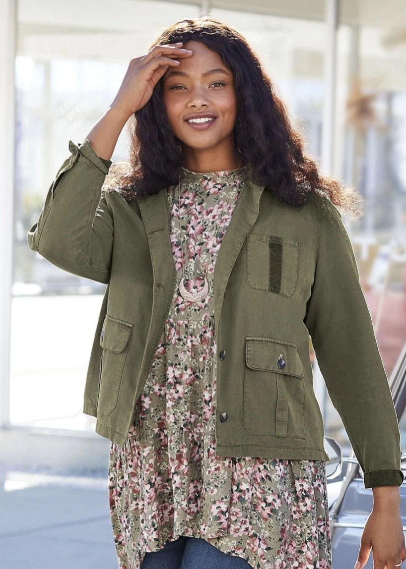 Plus size olive green clearance jacket