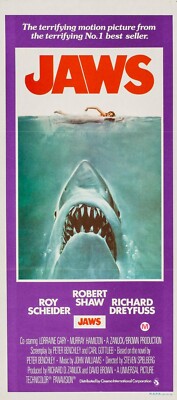 JAWS 1975 Australian Daybill Poster Druck 13x30'' Roy Scheider KOSTENLOSER VERSAND