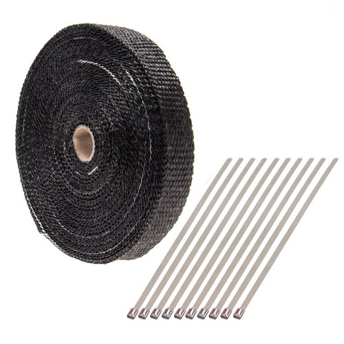 1" 50ft Roll Fiberglass Exhaust Header Pipe Heat Wrap Tape Black w/ 10 Ties Kit - Picture 2 of 10