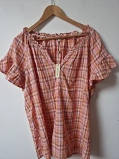 Max Studio Tartan Boho Ruffle Prairie Blouse Top Size XL
