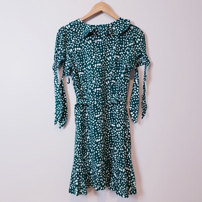 Seven Wonders Dress Womens 8 White Green Polka Dot Summer Wrap | eBay UK