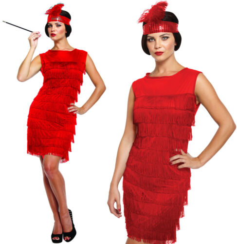 Red Tassle Flapper Dress Costume - Fancy Dress Charleston Fringed 20's Gatsby - Imagen 1 de 1