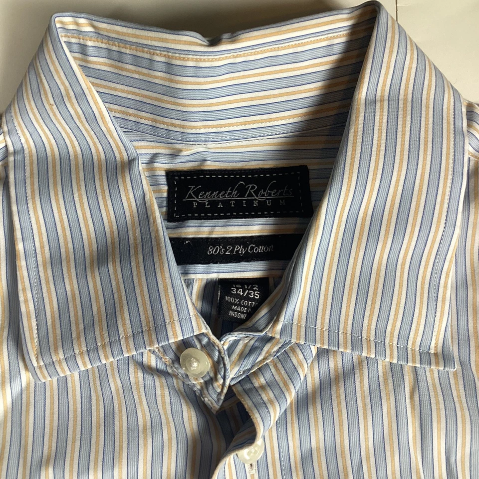 Kenneth Roberts Platinum 80's 2 Ply Cotton Dress Shirt Sz 16.5 34/35 Stained - Image 2 of 4