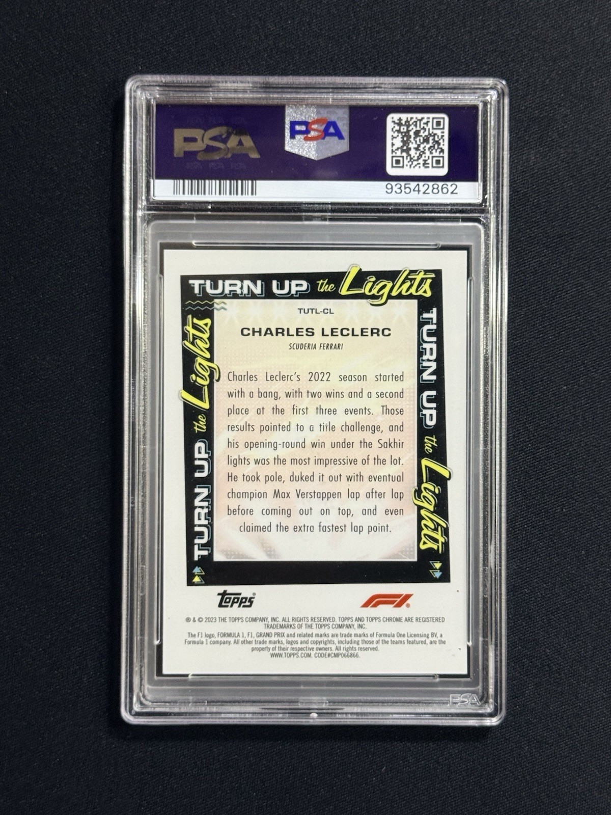 2023 Topps Chrome Formula 1 Charles Leclerc Orange Turn Up The Lights #/25 PSA 9 view 2