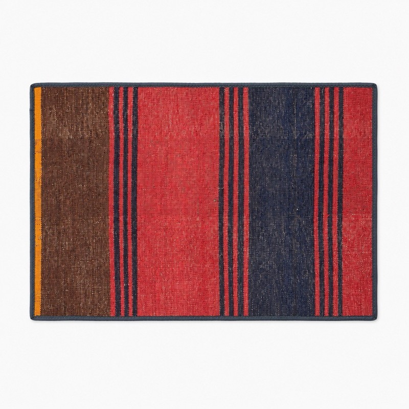 Vintage Wool Kilim Rug 2x3 Red Blue Striped Flatweave Door Mat Small Rug