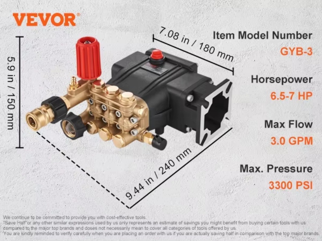 Pressure Washer Pump 3/4GPM Horizontal Triplex Plunger Compatible with Simpson