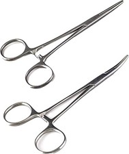 2 Pcs Fishing Set 5" Locking Clamps Hemostat Forceps Straight  Curved